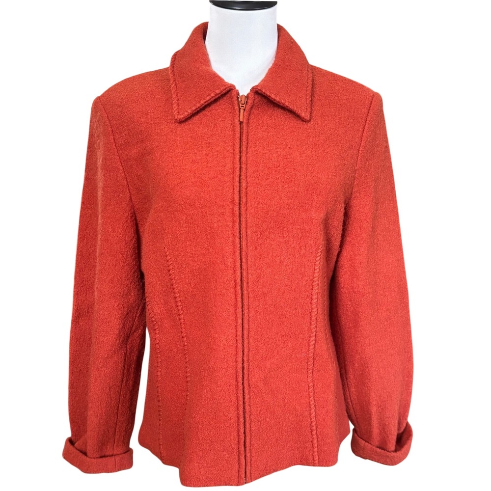 Vtg y2k Sarah 100% Wool Jacket Sz L Pumpkin Orange Fall Goblincore Cabincore